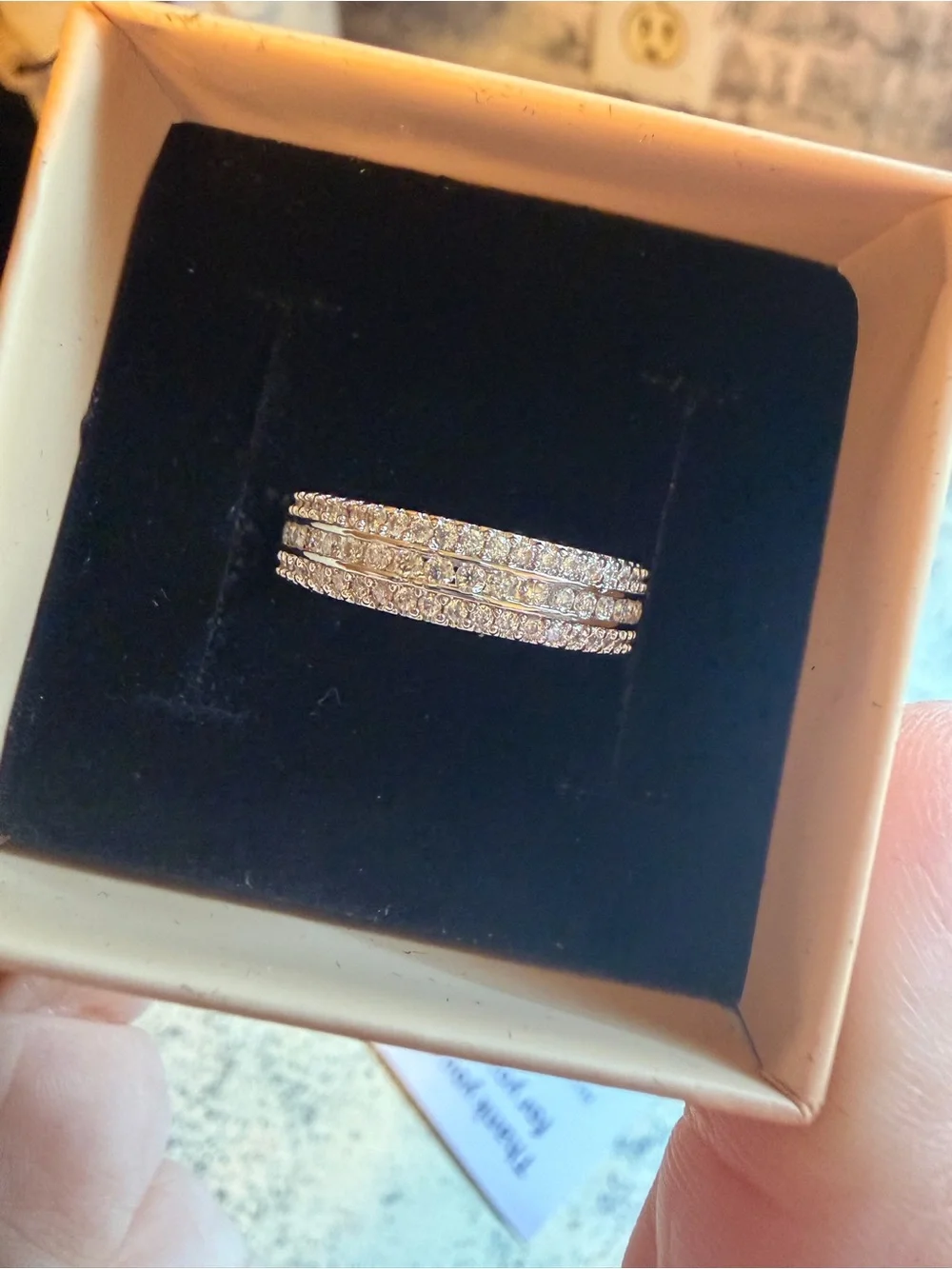 Sterling Silver Triple Row CZ Band - White